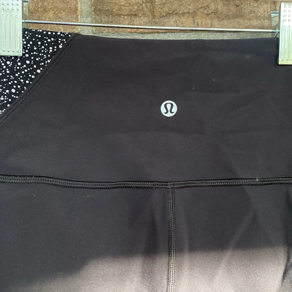 Lululemon Wunder Under Black Athletic Leggings Speckled Panels, White Colorblock